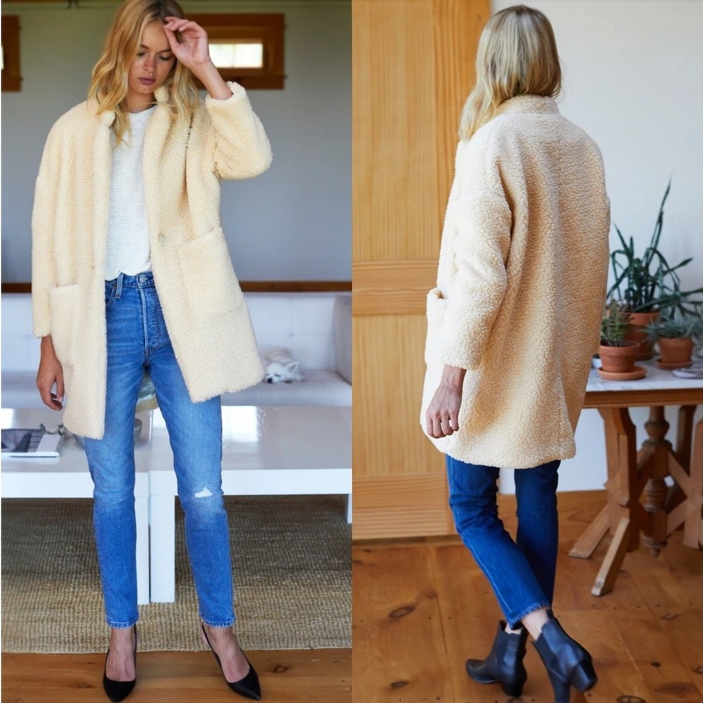 Emerson Fry Teddy Bear Coat Ivory Penny Lane Faux Shearling Oversized Size Large